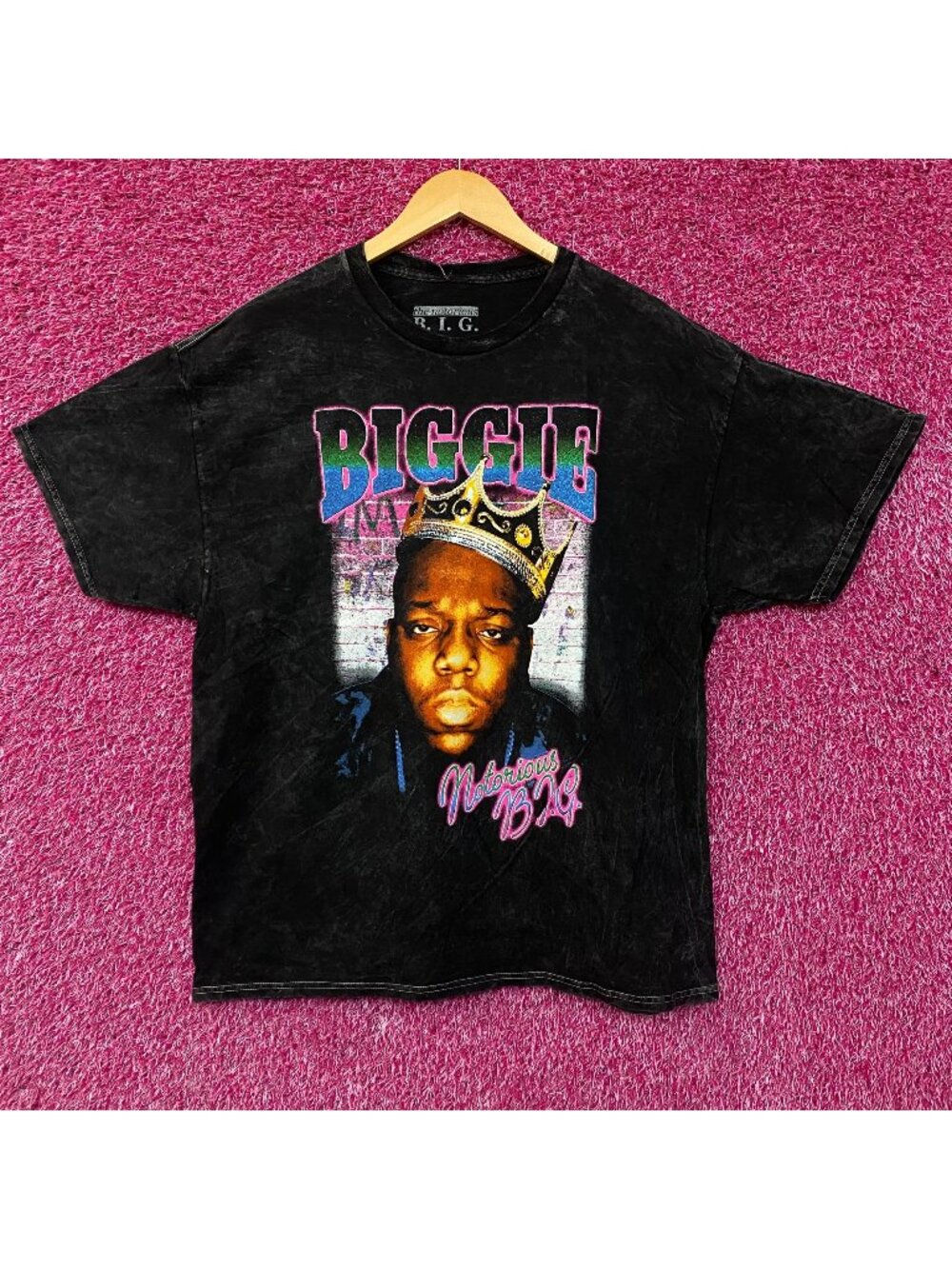 Biggie Smalls Crown King of New York Graphic Mineral Wash T-Shirt XL